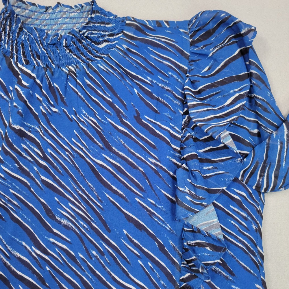 Steve Madden Womens Mock Neck Chiffon Top Blue Zebra Print Ruffle XL NWT - Picture 5 of 13